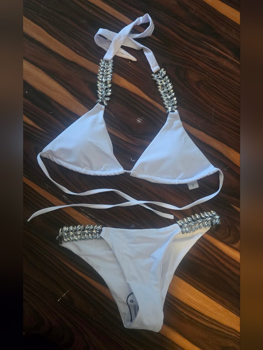 White Jeweled Bikini Set